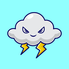 illustration cute cartoon cloud with thunder and smile face