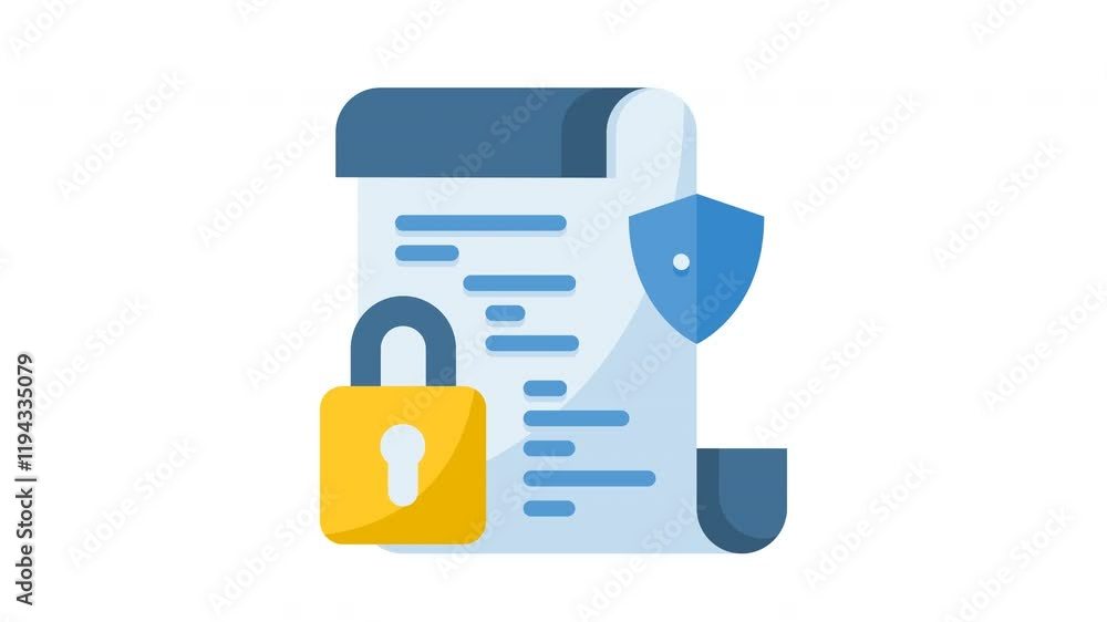 Poster animated encryption with document and padlock sign. suitable for finance, technology, blockchain, di