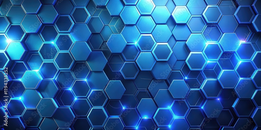 Poster abstract blue hexagonal pattern background with glowing lights