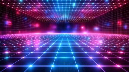 Obraz premium Immersive Futuristic Digital Grid Backdrop with Neon Lighting and Minimalist Aesthetics Glowing vibrant and tech inspired digital featuring a grid of luminous lines polygons