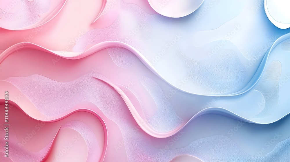 Poster soft soothing pastel gradients blend together with abstract geometric shapes and curves creating a s
