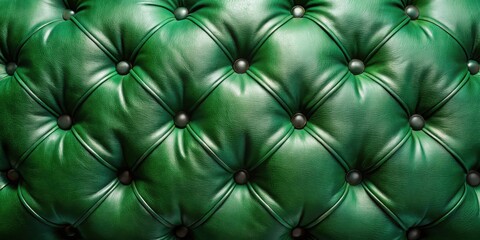Fototapeta premium Deep Emerald Green Leather Upholstery Texture with Button Tufting Detail