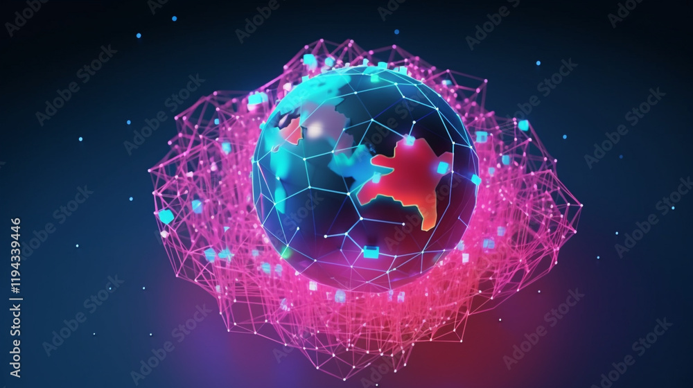 Poster big data analytics and business concept, world map point and line composition concept of global busi