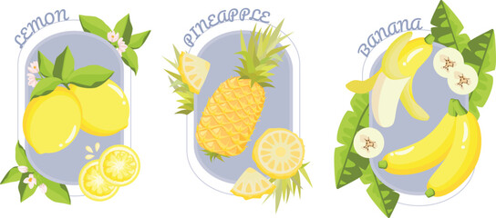 set of yellow fruit with blue frame