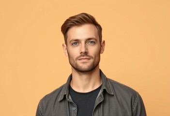 Obraz premium Portrait of a male westerner on a warm beige background