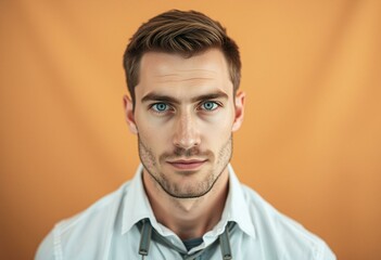 Obraz premium Portrait of a western male on a beige background