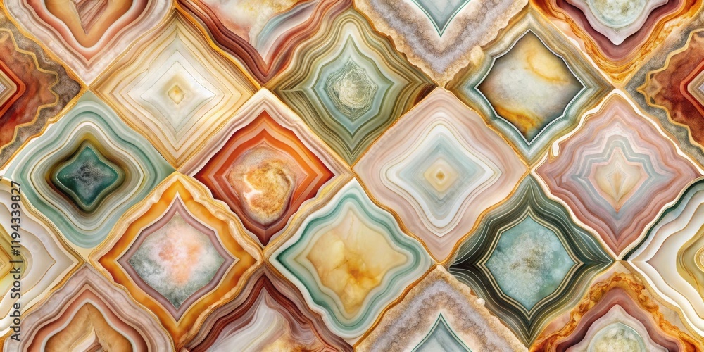 Poster abstract agate gemstone pattern with intricate diamond shapes and vibrant earth tones