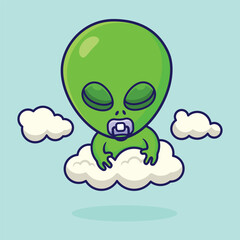 illustration cute cartoon baby alien sleep