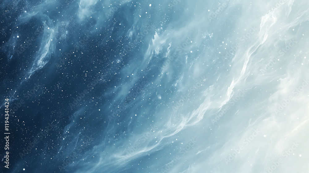 Poster mystical blue galaxy with soft gradient featuring stars nebulae and celestial light creating dreamy 