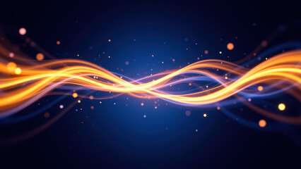 Obraz premium Vibrant orange and blue abstract flame-like motion graphic background with light sparkles.