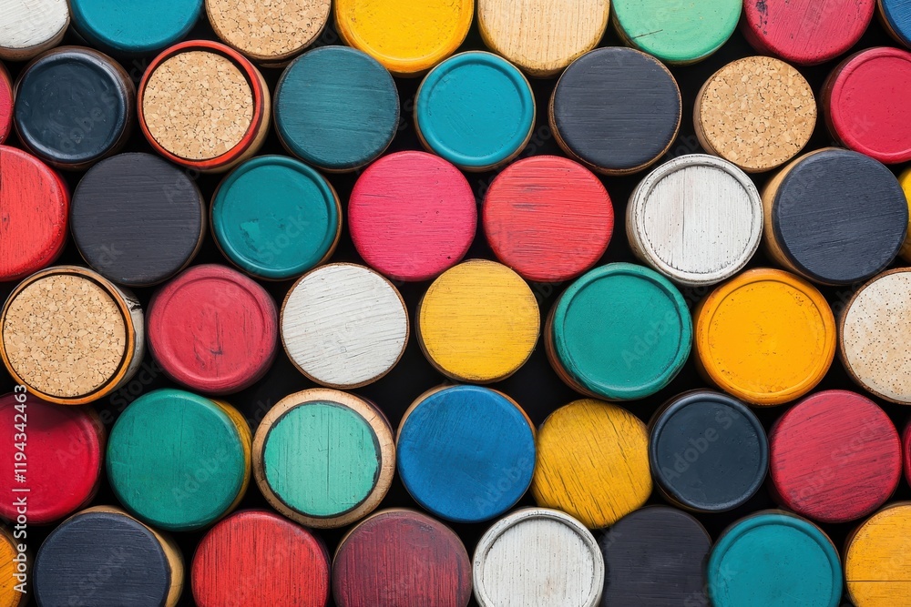 Aufkleber a vibrant arrangement of circular paint caps in various colors, creating a colorful and artistic pat
