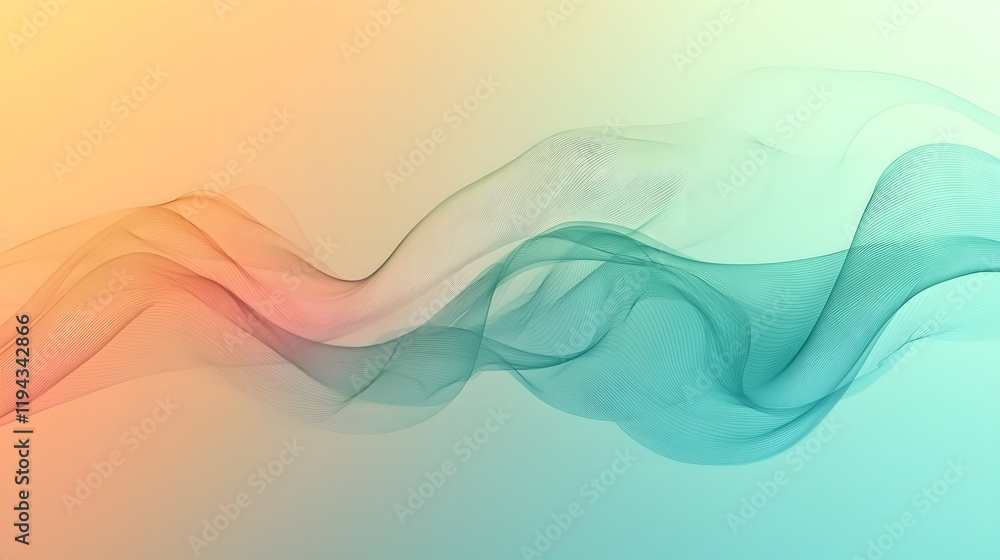 Poster smooth flowing pastel gradient waves against a clean light and airy background creating a serene con