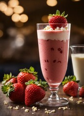 strawberry and vanilla  smoothie in a glass