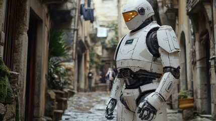 Futuristic Robot in Ancient City