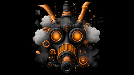 Steampunk Gas Mask with Cogs and Clouds