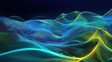 Obraz premium Abstract Digital Landscape: Vibrant Waves of Light and Data