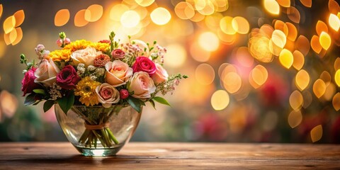 Heart surrounded by flowers in a vase, with a soft focus and warm lighting, beauty, table setting, beauty, table setting