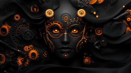 Steampunk Woman, Dark Elegance, Mechanical Face