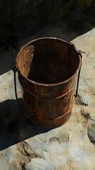 Fototapeta premium Rusty Bucket: A Study in Texture and Light