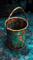 Fototapeta premium Rustic Teal and Gold Metal Bucket: Vintage Still Life