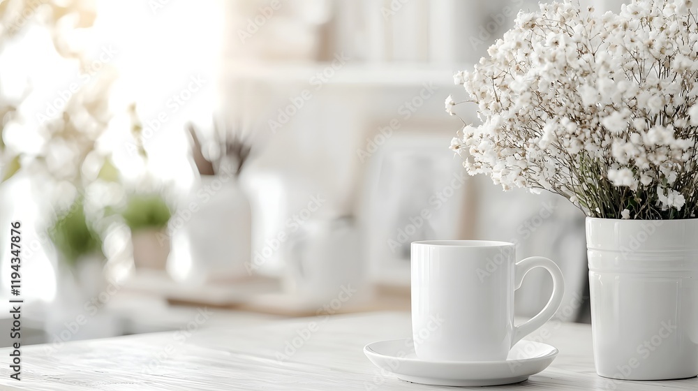 Aufkleber a soft focus image showcasing a modern neutral toned workspace with a comfortable and serene atmosph