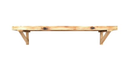 Blank wooden shelf concept. Wooden shelf on brackets on transparent background.