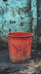 Obraz premium Rustic Red Metal Bucket: A Vintage Still Life
