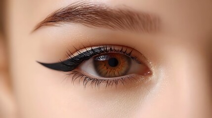 Fototapeta premium Expertly Applied Winged Eyeliner Captured in Stunning High Definition Close Up Beauty Portrait of a Captivating Female Model