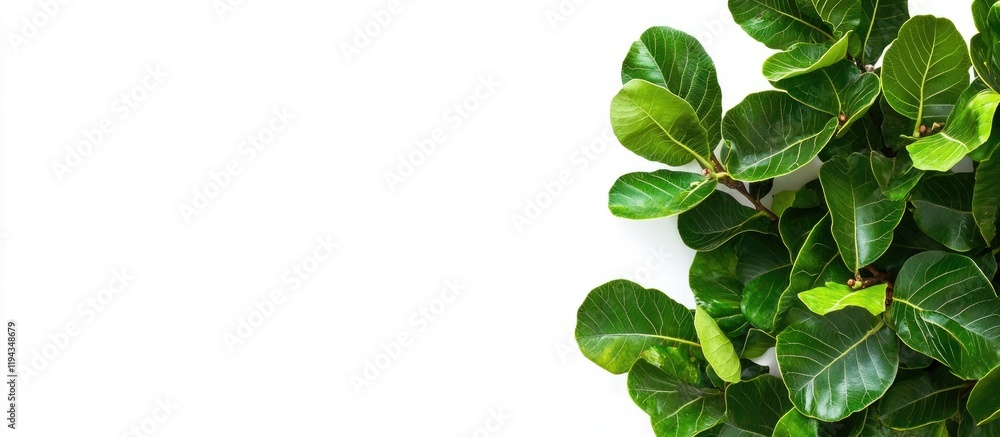 Poster lush fig tree leaves isolated on white background with ample space for custom text or creative desig