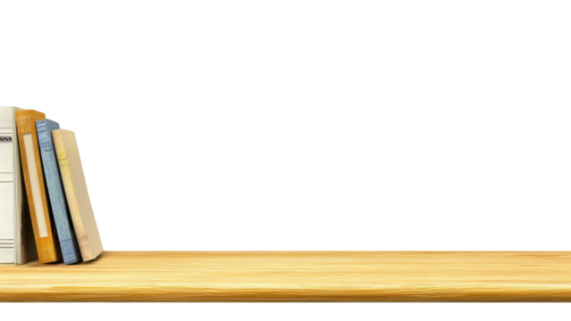 Blank wooden shelf concept. Books on a wooden shelf on transparent background.