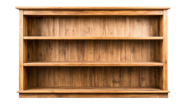 Blank wooden shelf concept. Wooden shelving unit with multiple compartments on transparent background.