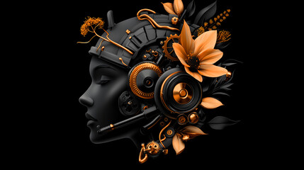 Cybernetic Woman with Flowers