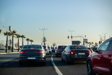 Traffic jam on the highway during rush hour