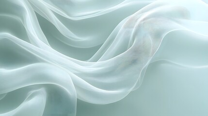 Obraz premium Elegant and ethereal mint green background with smooth flowing curved fabric textures and a light airy aesthetic Soothing delicate and minimalist digital pattern