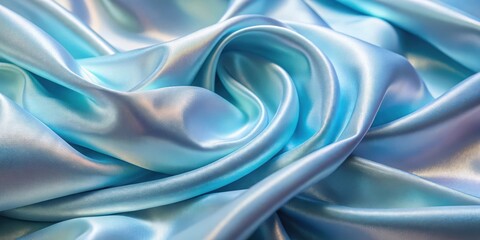 Fototapeta premium Dreamy Draped Light Blue Silk Fabric Texture Showing Soft Gentle Waves and Folds