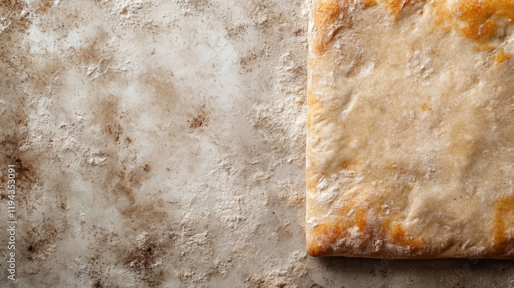 Poster homemade ciabatta bread on textured surface with empty space for text or branding
