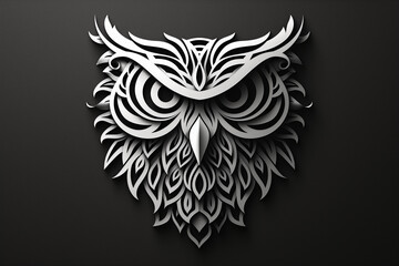 Fototapeta premium Ornate Owl Face Monochrome Paper Cut Design