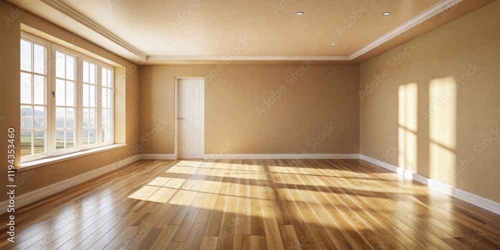 Aufkleber sunlight streams into a bright, empty room with hardwood floors and a large window