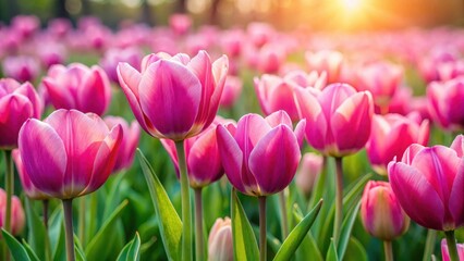 Colorful Pink Tulips Blooming in a Field, pink tulips, petals, pink tulips, petals, spring