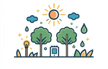 Fototapeta premium Colorful line art illustration of environmental sustainability concept