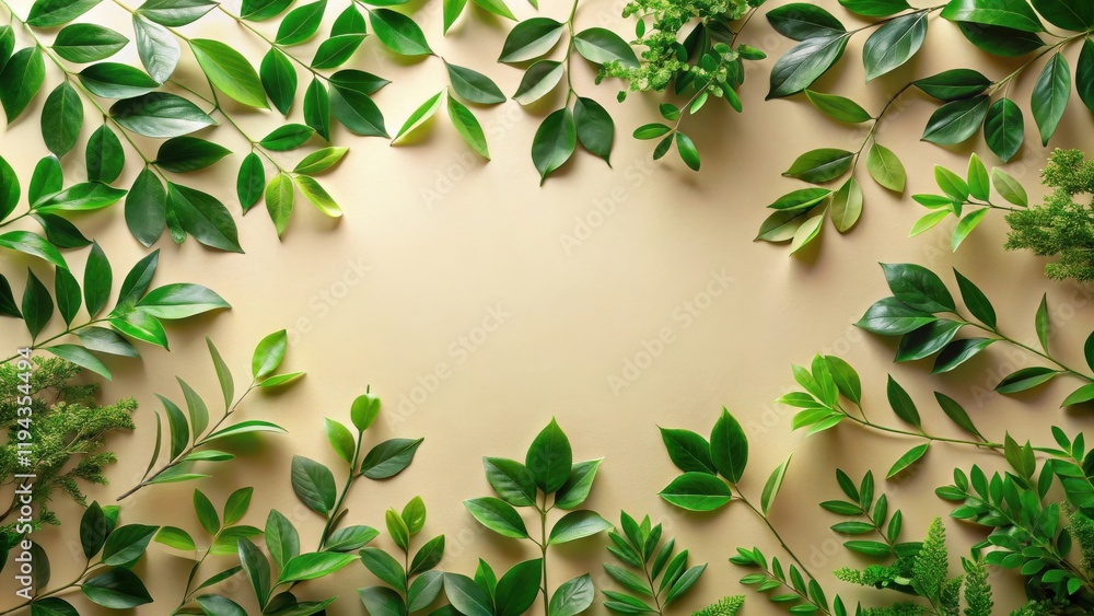 Poster lush greenery frame with cream background perfect for spring or summer designs