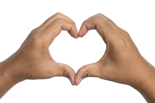 close up of male hands showing heart or love shape gesture isolated on transparent background
