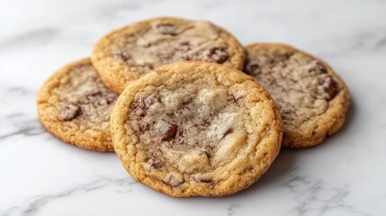 Freshly Baked Golden Chocolate Chip Cookies on Elegant White Marble Surface