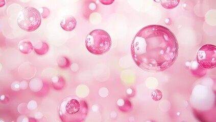 Pink spheres floating on a bokeh background.