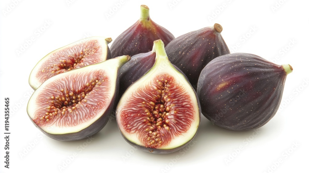 Poster fresh figs displaying their unique texture and color, showcasing the inner fruit within a set known 