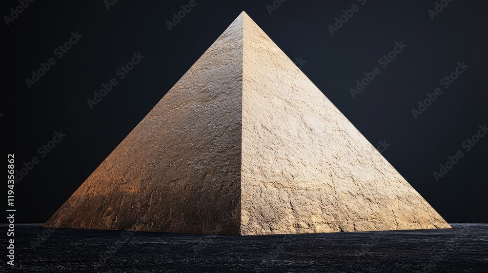 Poster golden pyramid structure isolated against a dark backdrop showcasing texture and shape in a minimali