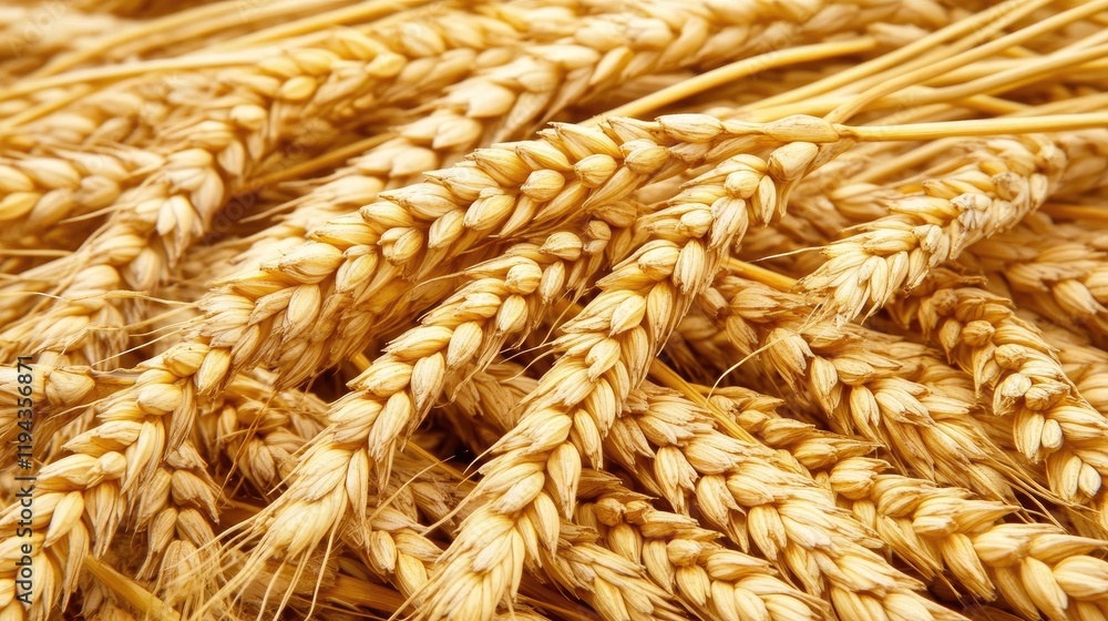 Poster golden wheat field with close-up view of ripe ears showcasing texture and color in a natural agricul