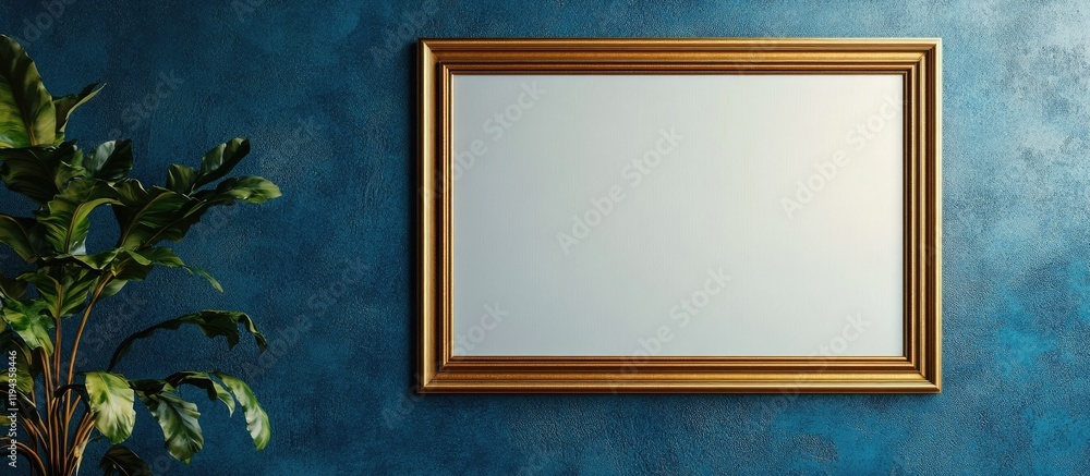 Aufkleber elegant gold frame on deep blue wall with blank space ready for custom text or artwork display