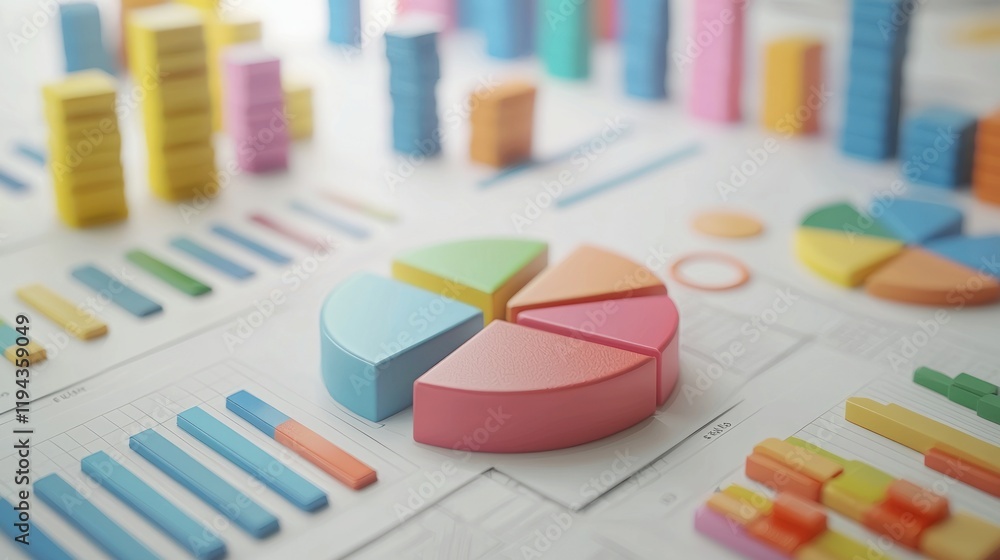 Poster colorful 3d charts and graphs representing business data analysis