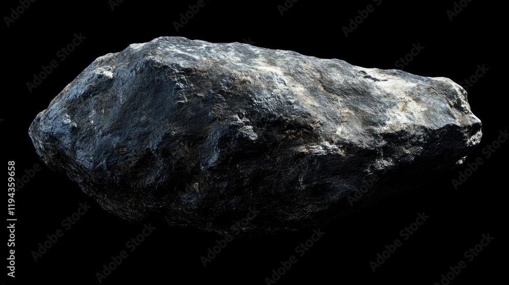 Poster realistic 3d rendering of a giant meteor on a black background showcasing detailed textures and surf